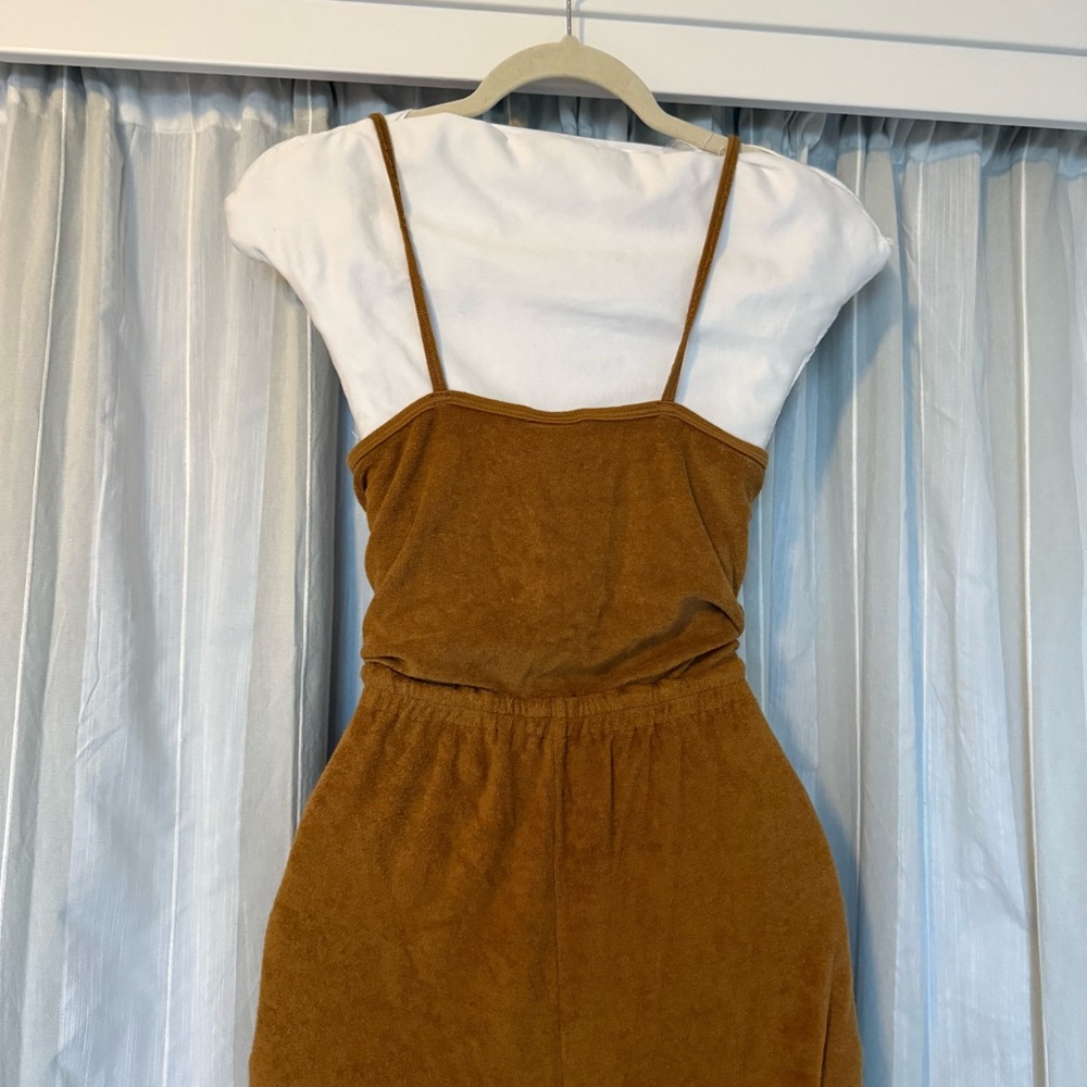 Aerie OFFLINE Terrycloth Wide Leg Jumpsuit in Golden Brown, Size S - Picture 7 of 15